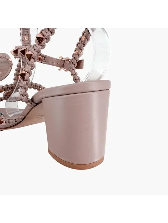 Valentino Garavani Rockstud Braided Caged Block Heel Sandals Beige Size 40 US 10 - Picture 7 of 15